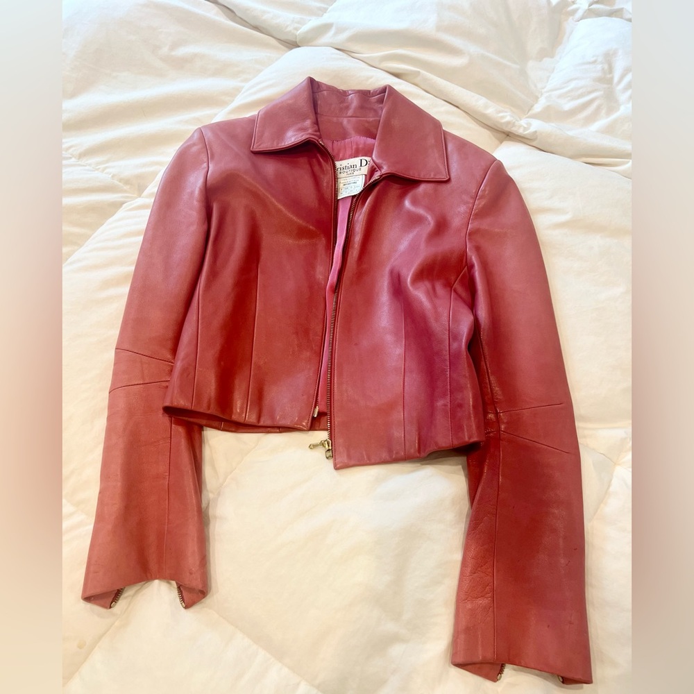 Christian Dior Pink Leather Cropped Jacket